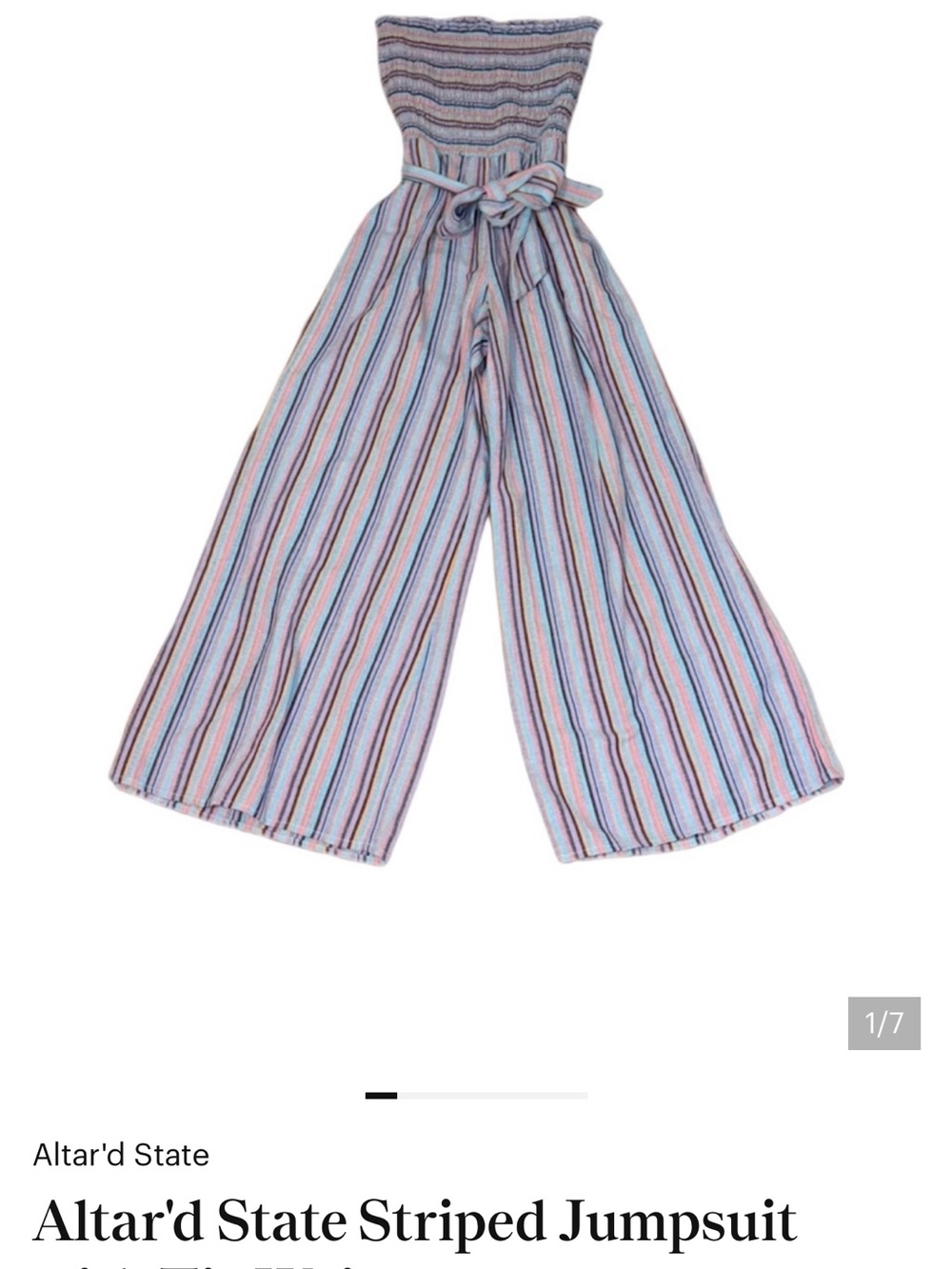 Altar'd State Strapless Striped Jumpsuit in Blue, Pink, White